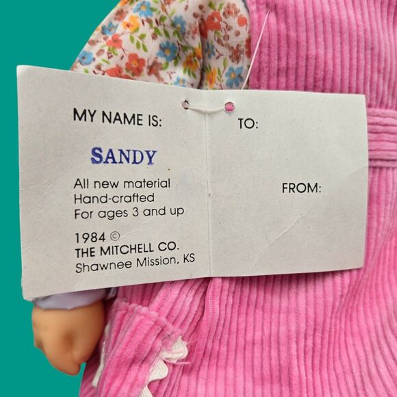 1984 Vintage 19" Vinyl Plush Doll "Sandy" Mitchell Co Kansas Pink Corduroy Dress - Picture 2 of 13